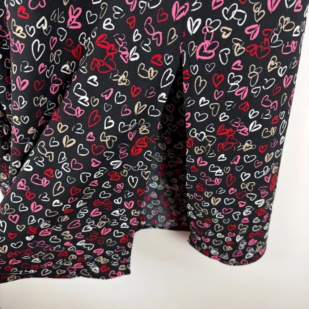 LOFT Black Heart Print Midi Skirt Size 2 Coquette Valentines Romantic Y2K‎ Girly
